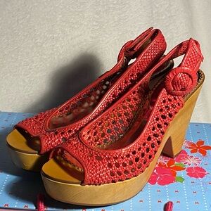 IC Poetic License platform sling back peep toe sandal,dark pink basketweave,US 7
